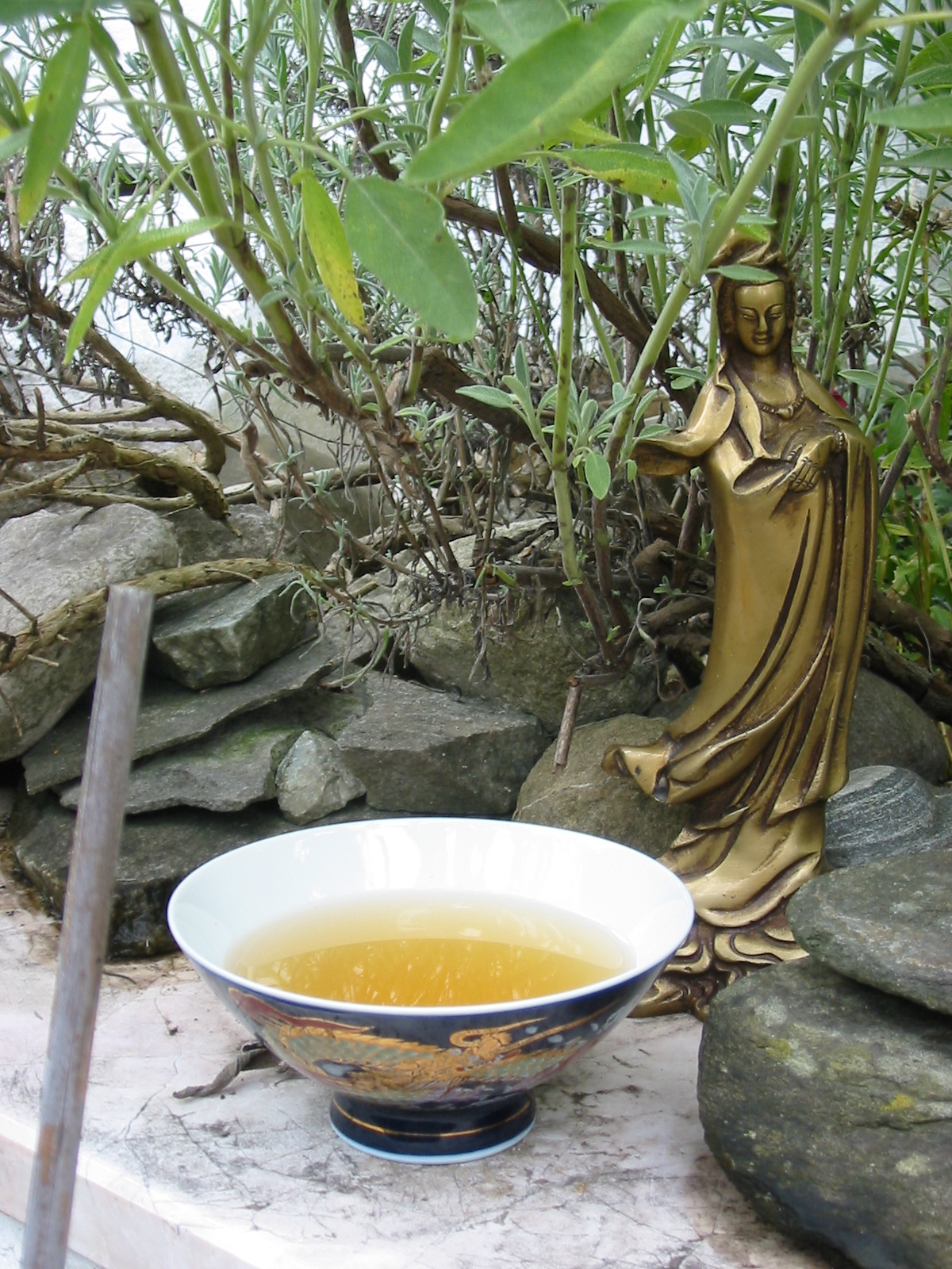 Kuan Yin looking at Tin Kuan Yin in an oolong bowl